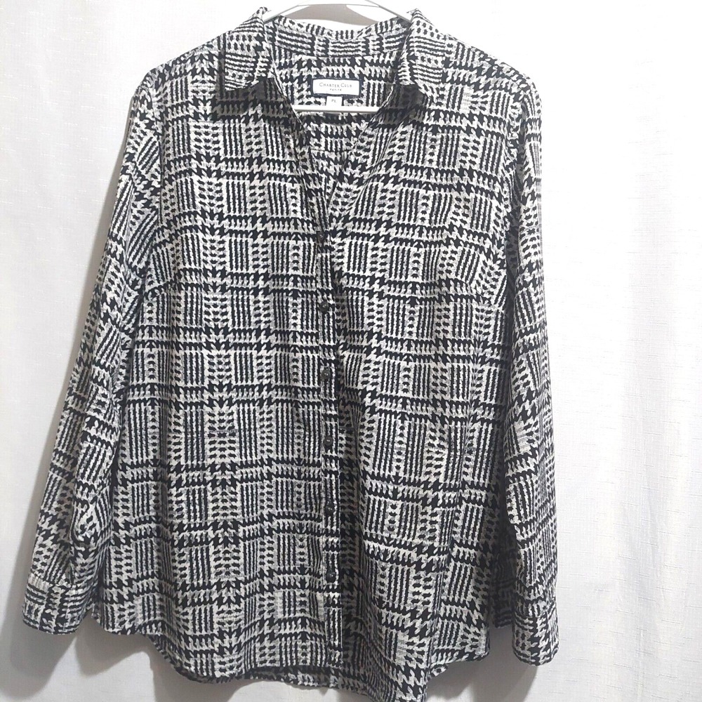 Charter Club Womens Petite Large Button Up Blouse Roll Tab Sleeves Lightweight